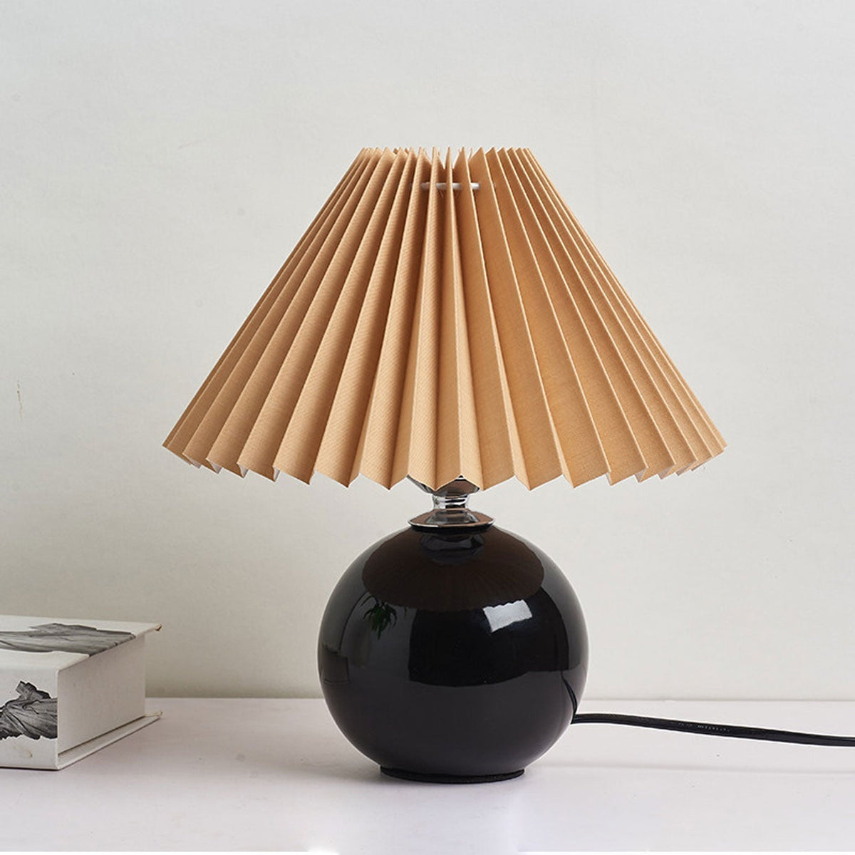 Ceramic Table Lamp with Fabric Shade – Modern Accent Lighting for Bedroom, Living Room & Home Office