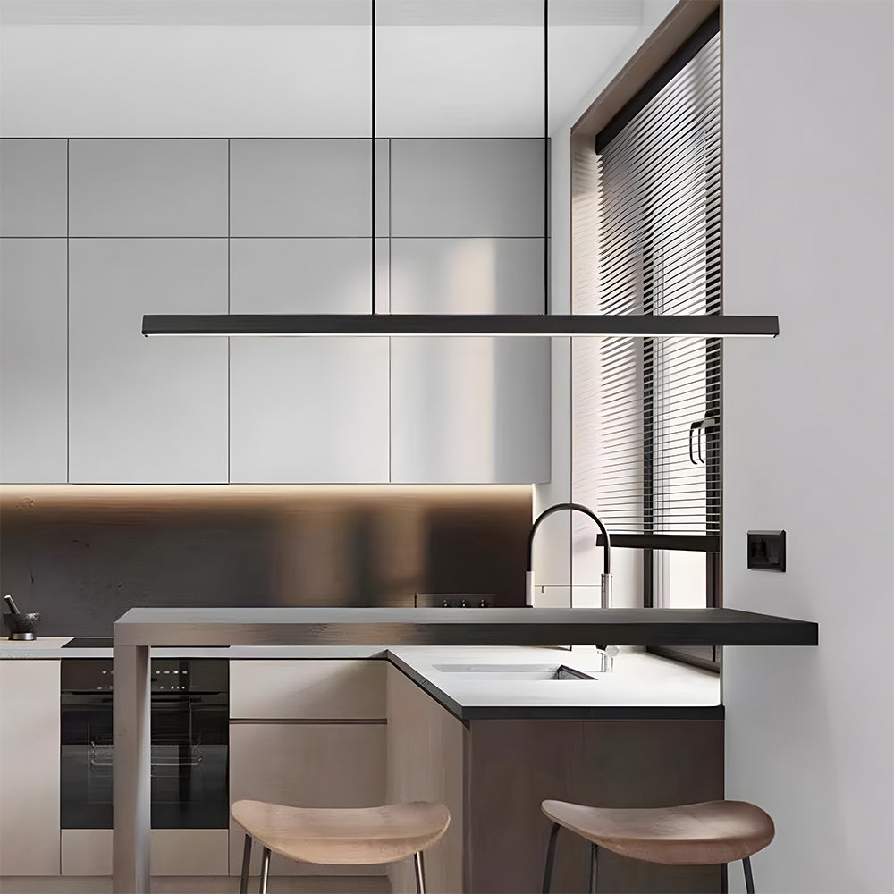 Linear Metal LED Fixture 47 in Black Kitchen Island Overhead Bar Lamp Slim Profile Adjustable Drop Modern Minimalist Style for Dining Room W