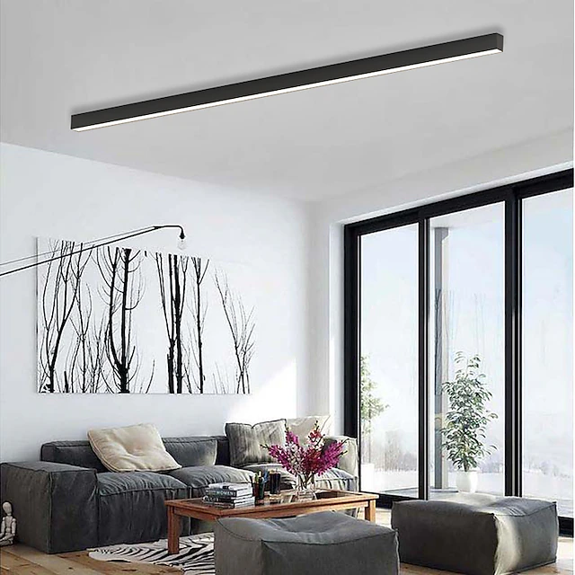 Linear LED Flush Mount Ceiling Light 47-inch Black Fixture for Bedroom Living Room Hallway Contemporary Minimalist Home Lighting