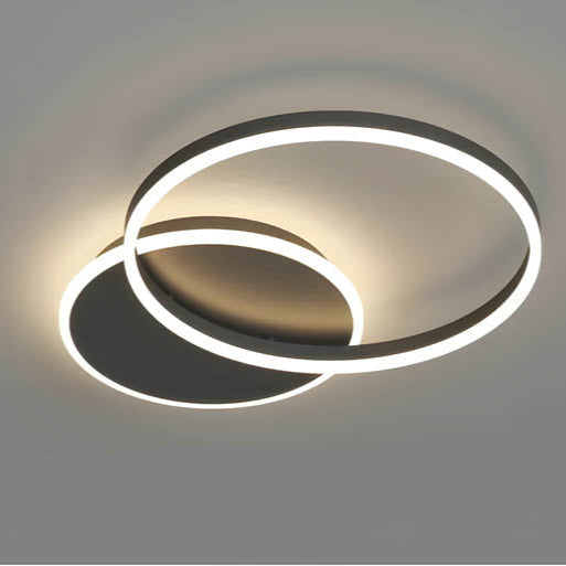 Multi-Ring LED Flush Mount Fixture Black Aluminum 39 in Contemporary Overhead Light for Bedroom Living Room Dining Area Integrated Lighting