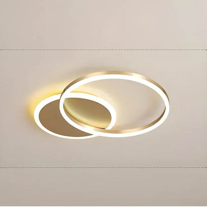 Multi-Ring LED Flush Mount Fixture Black Aluminum 39 in Contemporary Overhead Light for Bedroom Living Room Dining Area Integrated Lighting