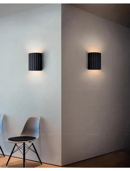 Compact Resin Sconce 6.5 Inches Tall Vertical Texture Up-Down Light Fixture Bedroom Hallway Entryway Minimalist Contemporary Ambient Install