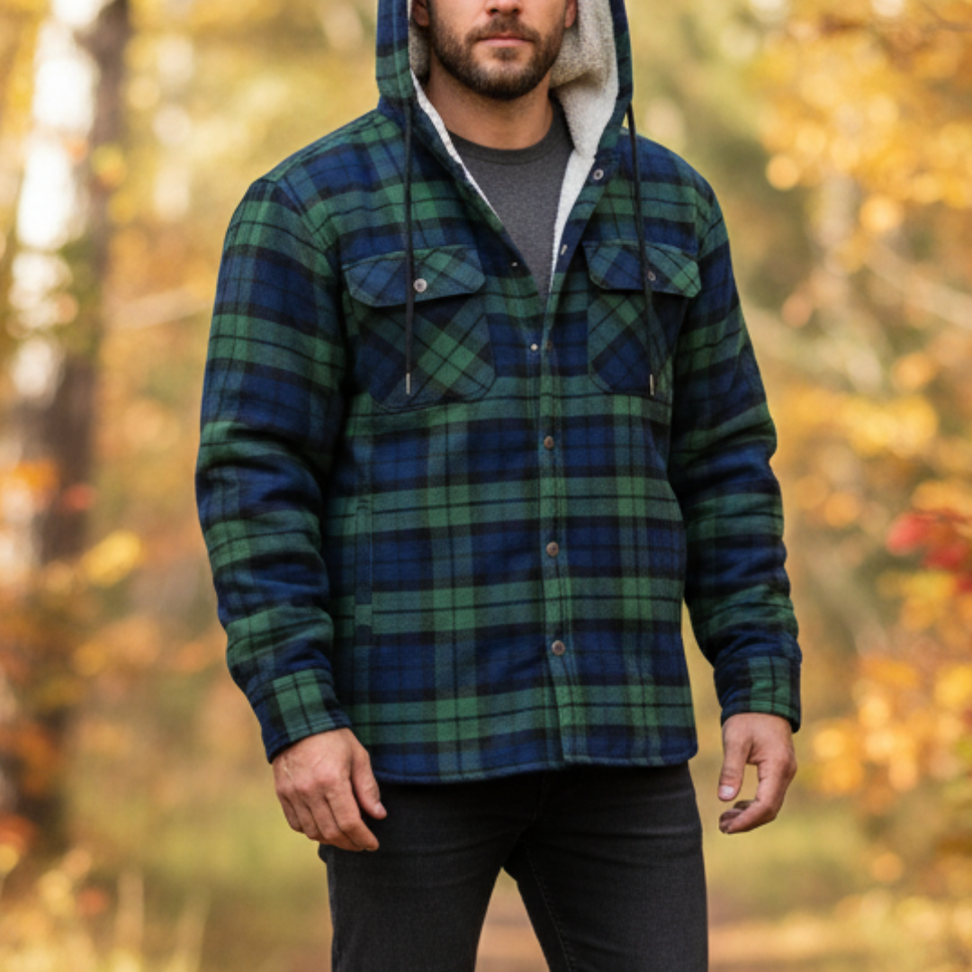 Hooded Flannel Shirt Jacket with Quilted Lining for Men – Thermal Button-Up Shacket for Fall & Winter
