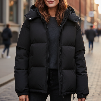 Hooded Puffer Jacket for Women – Water-Resistant Quilted Winter Coat with Side Pockets for Everyday Wear, Travel & Outdoor Activities