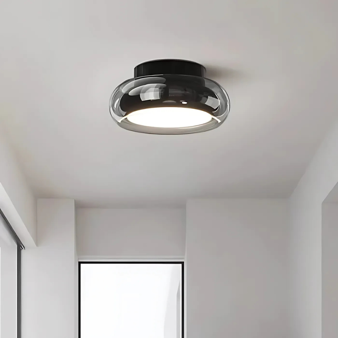 Flush-Mount LED Light Fixture 24W Amber Glass for Small Rooms & Hallways Warm Glow Vintage-Inspired Close-to-Ceiling Lamp for Bedroom Entryw