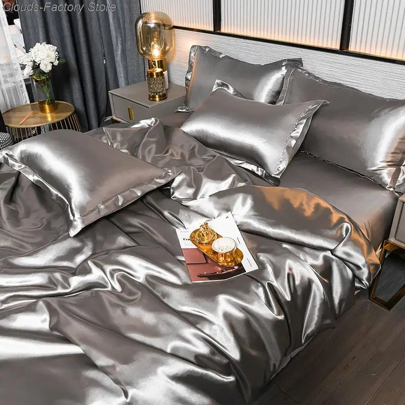 Satin Duvet Cover Set with Pillowcases Smooth Silky Bedding Full Queen King for Bedroom Decor Soft Luxury Comforter Cover Machine Washable