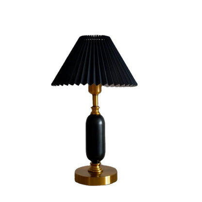 Metal Desk Lamp with Pleated Shade 18 in Tall E12 Socket Plug-In for Bedroom Nightstand Office Study Living Room Reading Light Contemporary
