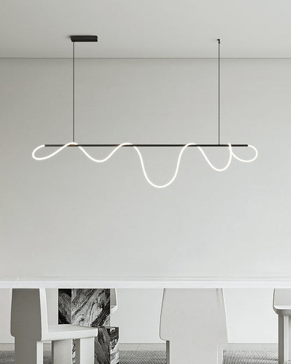Linear LED Island Chandelier with Silicone Wave Design 43-Inch Brass Adjustable Height Dimmable Kitchen Pendant for Dining Table Modern Hang