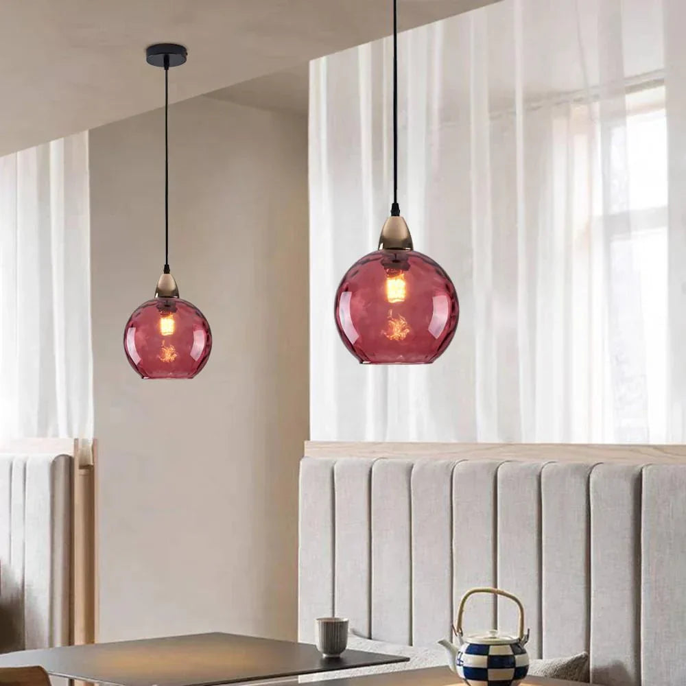 Textured Glass Globe Hanging Light 7.9 Inch Dining Room Island Fixture Adjustable Height Modern Sphere Pendant Minimalist Ceiling Lamp for K