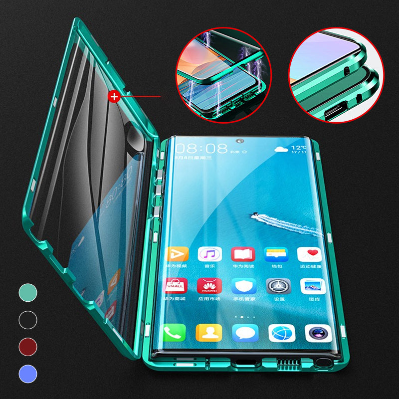 Magnetic Tempered Glass Phone Case for Samsung Galaxy with Dual-Sided Protection and Self-Locking Closure