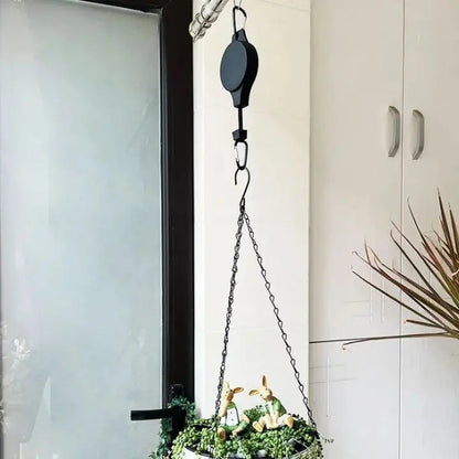 Hanging Plant Pulley System for Indoor & Outdoor Gardens – Adjustable Ceiling Mount Hanger with Steel Cable for Pots & Baskets
