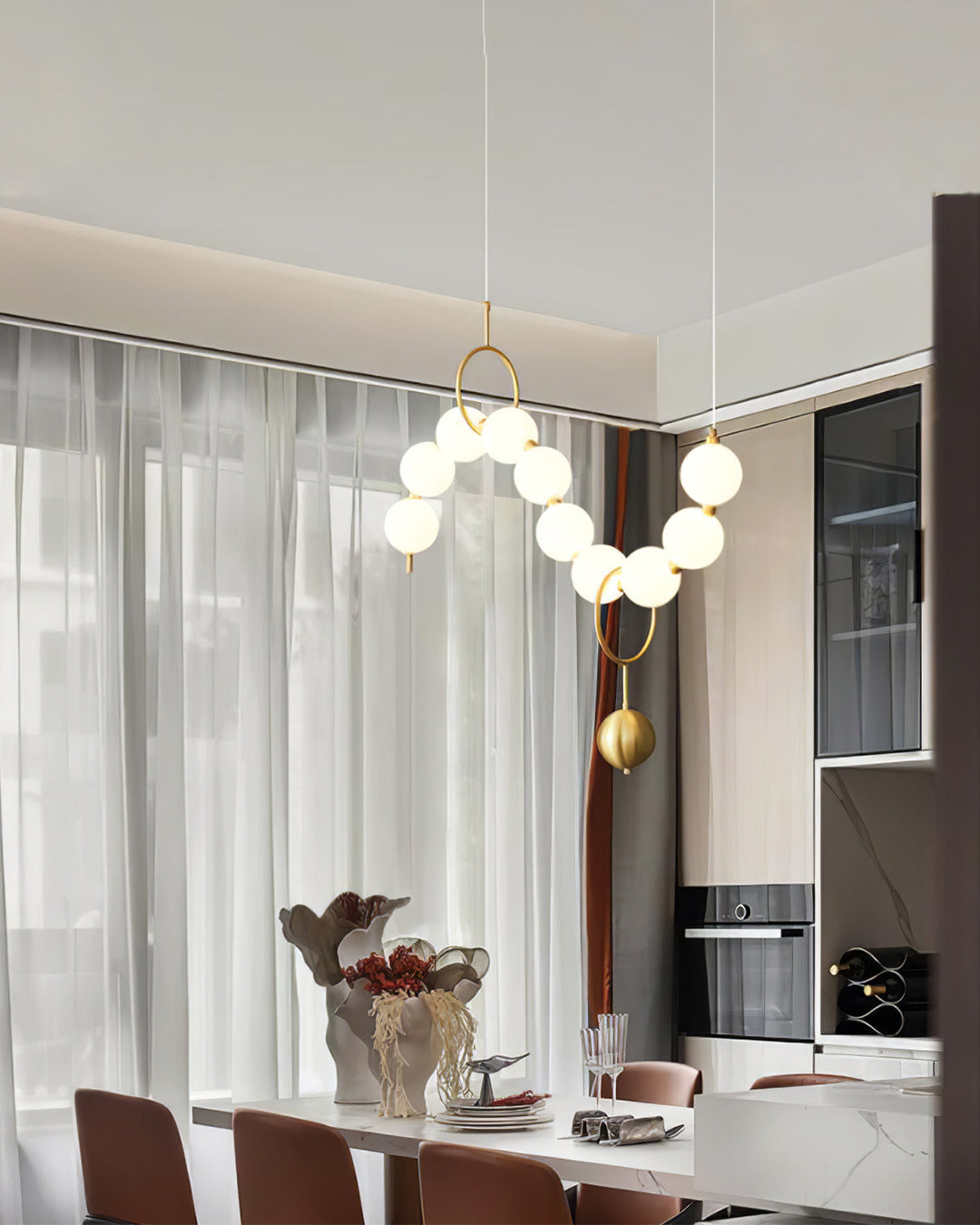Cascading Glass Globe Pendant Light Fixture Gold White Contemporary Overhead Illumination for Breakfast Bar Eating Area Lounge 39 inch
