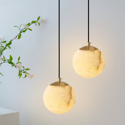 Hanging Ceiling Light Stone Globe 4-6 Inch Adjustable Cord Modern Minimalist Fixture for Bedroom Dining Room Kitchen Living Space Entryway