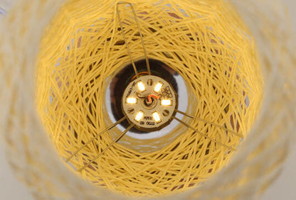 Woven Rattan Table Lamp with Wood Base & Metal Frame – Plug-In LED Desk Light for Bedroom, Living Room & Office
