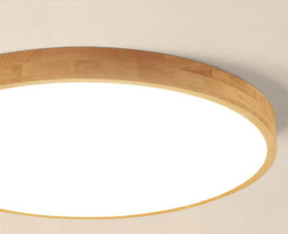 Slim Profile Round Wood Ceiling Light Fixture with Integrated LED – Modern Flush Mount in Natural Beige Finish for Bedroom, Living Room &