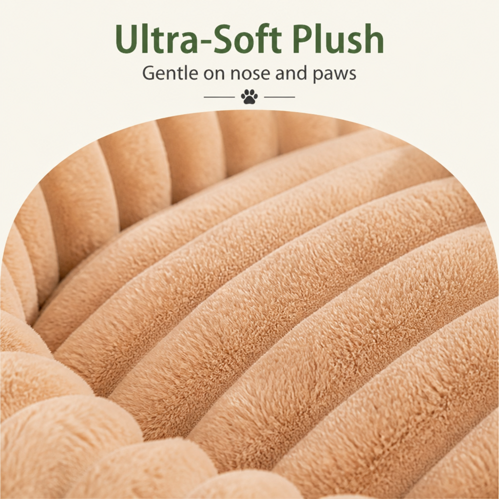 Ortekor Long-Pile Plush & Insulated Round Dog Bed (For Small Dogs & Cats)