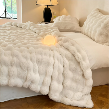 Faux Fur Throw Blanket 59 x 79 Inches Beige Polyester for Couch Bed Bedroom Soft Warm Oversized Decorative Living Room Sofa Cover
