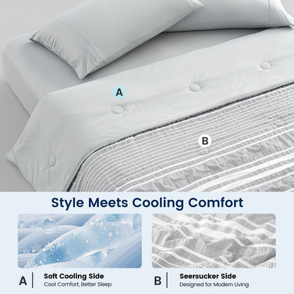 Seersucker Cooling Comforter | Lightweight Striped Design for Enhanced Airflow and Breathability