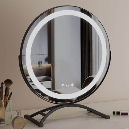 Rechargeable Lighted Vanity Mirror 16 Inch Round Tabletop Mirror with Adjustable LED Brightness Dimmable 360 Rotation for Makeup Skincare Be