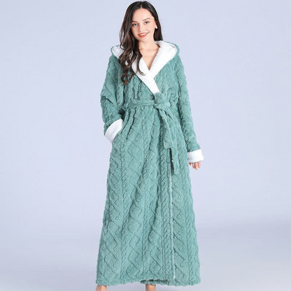 Plush Long Hooded bath Robe - Soft Fabric, Cozy Comfort for Women