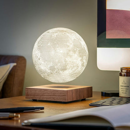Magnetic Floating Moon Night Light with Rotating 3D Lunar Sphere, Dual Color LED for Bedroom Desk Office Decor