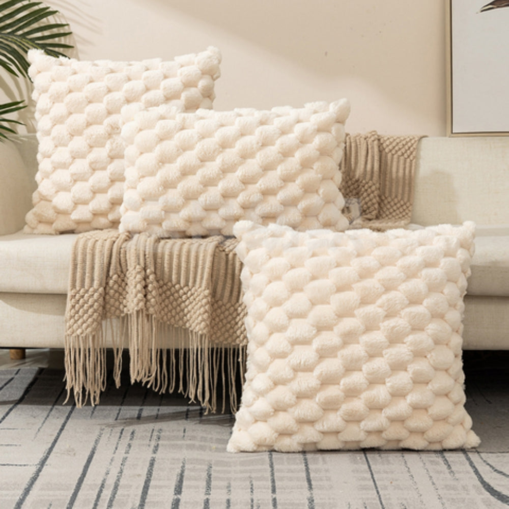 Raised Textured Throw Pillow Cover Blush Tone Zip-Close Blend Fabric for Living Room Bedroom Couch Seating Neutral Home Accents