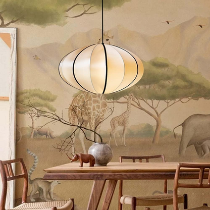 Fabric Ceiling Light 16-Inch Orb Shade for Dining Room Bedroom Kitchen Island White Silk Hanging Fixture E27 Socket Adjustable Height