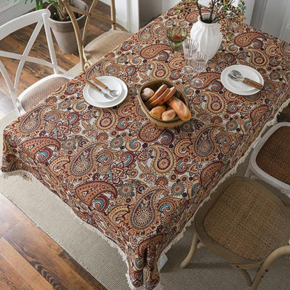 Aurelia Tablecloth - Bohemian Flowers, Microfiber Blend, Fringed Tassel Edges