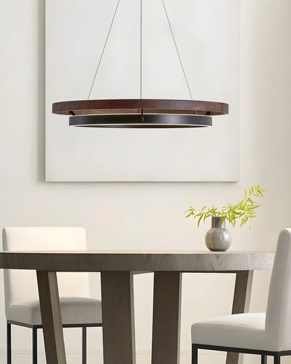 Circular Wood Ring Chandelier with LED Lighting 24-47 Inches Adjustable Height Farmhouse Dining Room Kitchen Island Ceiling Fixture