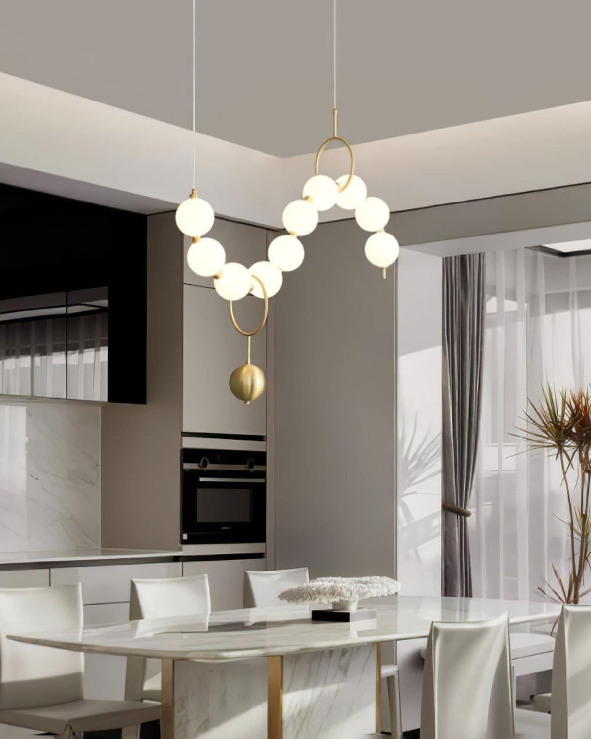 Cascading Glass Globe Pendant Light Fixture Gold White Contemporary Overhead Illumination for Breakfast Bar Eating Area Lounge 39 inch