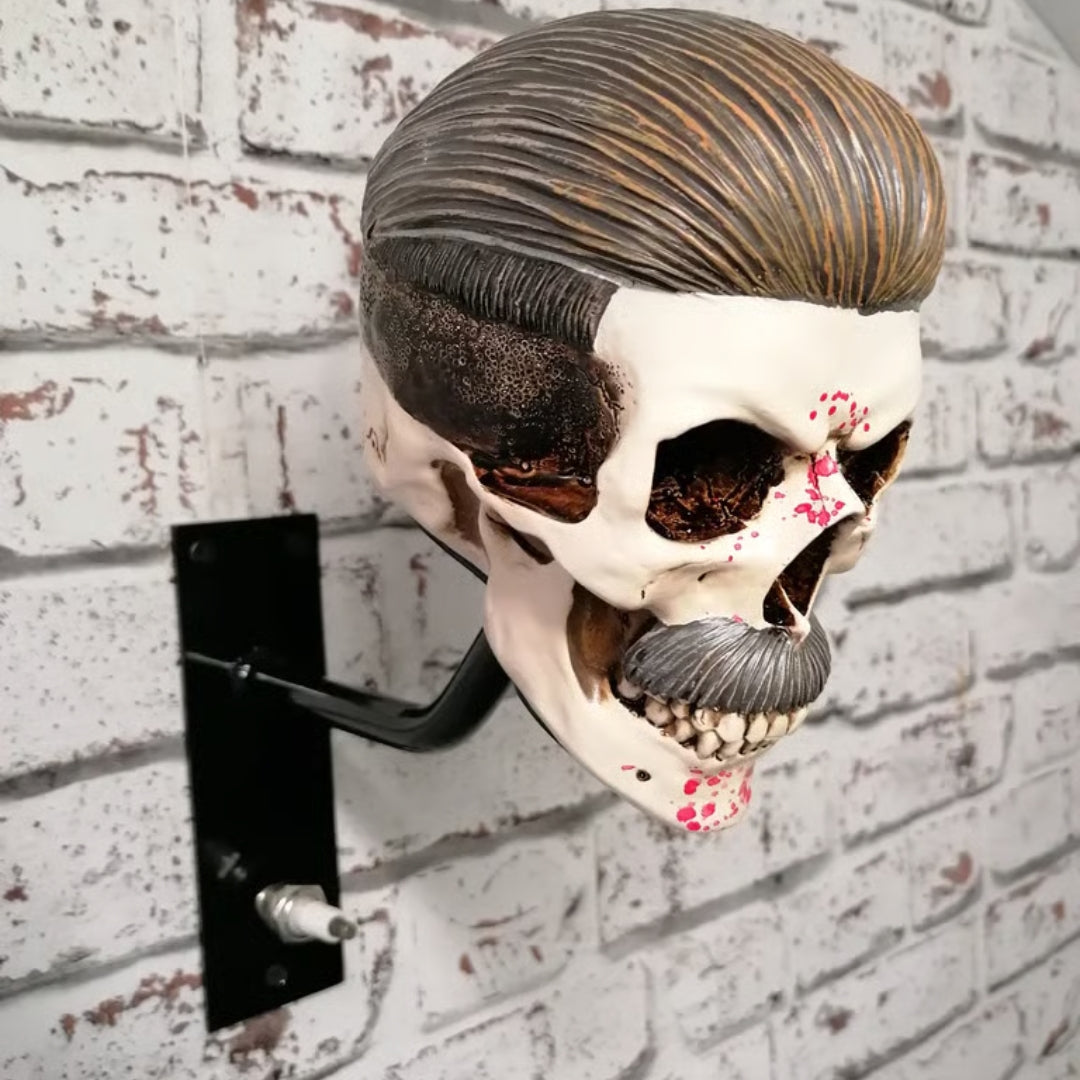 Skull Wall Mount Helmet Holder with Coat Hook for Motorcycle Gear Storage Rack Adjustable Organizer for Garage Entryway Workshop Man Cave