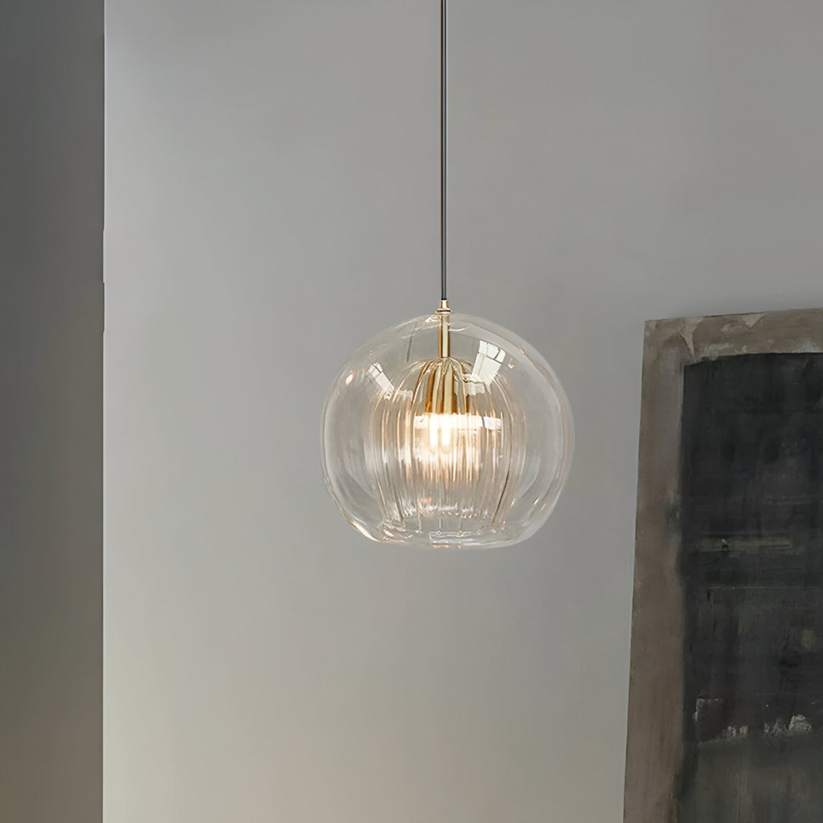 Spherical Glass Hanging Light with Adjustable Height for Kitchen Island, Dining Table, Bedroom | E27 Socket | Modern Orb Fixture for Home an