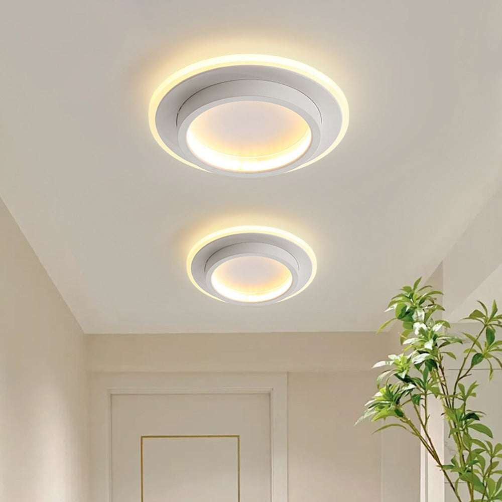 9.4 in Round LED Flush Mount Light with Ring Glow Effect for Hallways Bedrooms Entryways Modern Low-Profile Fixture Aluminum Acrylic