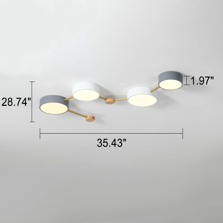 Rectangular LED Ceiling Light 36W Gray Wood and Metal Low-Profile Design for Bedrooms Entryways Modern Home