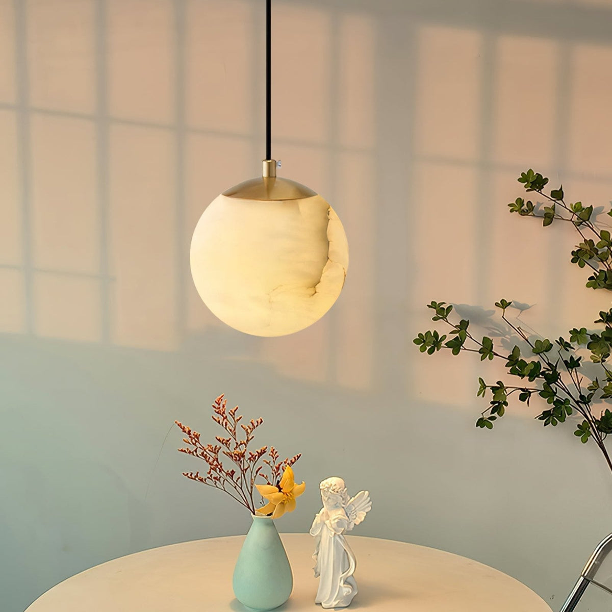 Hanging Ceiling Light Stone Globe 4-6 Inch Adjustable Cord Modern Minimalist Fixture for Bedroom Dining Room Kitchen Living Space Entryway