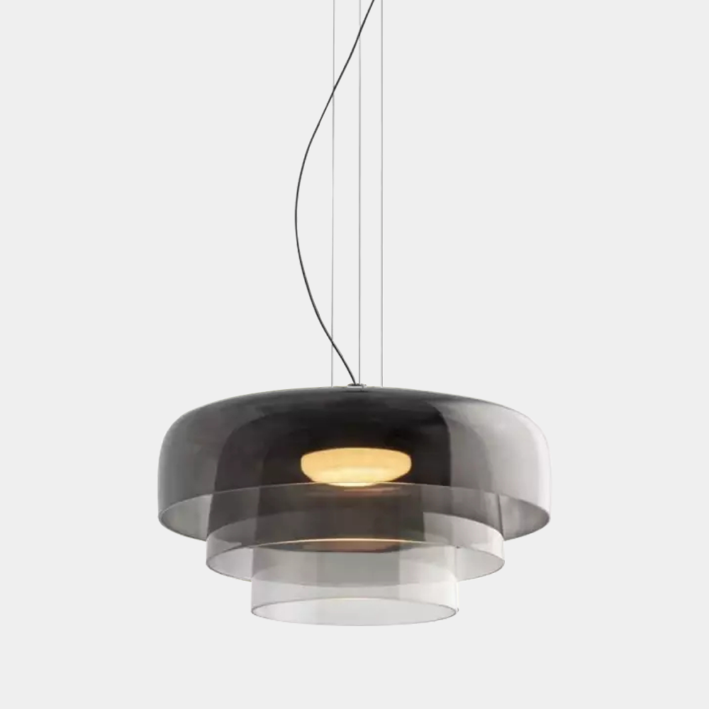 Layered Glass Hanging Light 16.5 in Orange for Kitchen Island & Dining Table – Adjustable Cord Suspension Fixture LED Included Modern Scandi