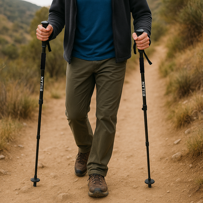 Collapsible Trekking Poles 4-Section Aluminum Hiking Sticks Adjustable 25-53 in for Men Women Trail Walking Backpacking Mountains