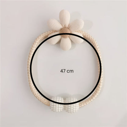 Whimsy Flower Curtain Tie Back - Embroidered Fabric, Pearl Buckle