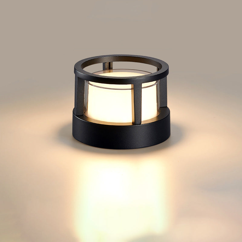 Compact Modern Black Aluminum LED Yard Light for Pathways, Gardens & Fences – Hardwired Outdoor Cylinder Fixture