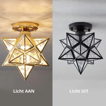 Star Flush Mount Ceiling Fixture Gold Metal 8 Inch E27 Socket for Bedroom Hallway Entry Compact Geometric Lighting Modern Home Decor