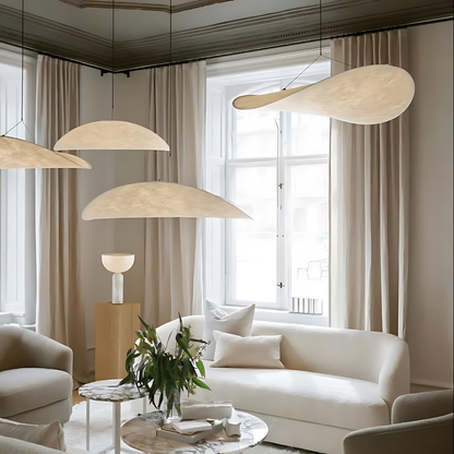 Woven Silk Shade Hanging Lamp White 16-31 in Adjustable Cord Warm Ambient Glow for Dining Room Bedroom Living Room Modern Minimalist Ceiling