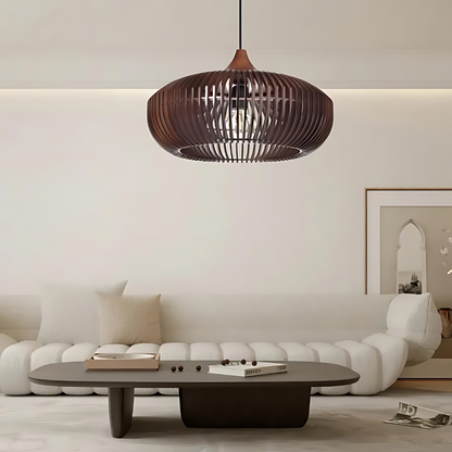 Wood Slat Ceiling Fixture Round Natural 17-Inch Japandi Style Above Table Island Ambient Hanging Light for Dining Kitchen Living Room