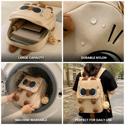 Large Capacity Cartoon Cat Nylon Backpack (Machine-Washable)