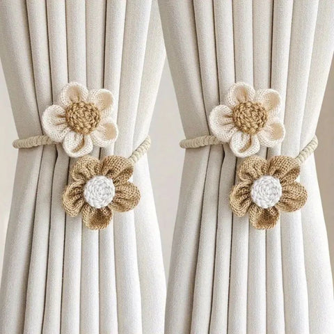 Flora Curtain Tiebacks - Floral Design, 2-Piece Set