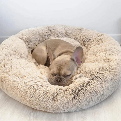 Round Raised-Edge Pet Bed with Plush Faux Fur Fill for Dogs & Cats