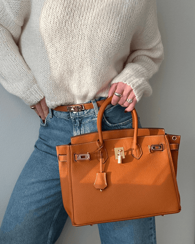 Womens Purse with Gold Lock, Leather Shoulder Bag with Detachable Strap, Womens Handbag for Work and Everyday Use
