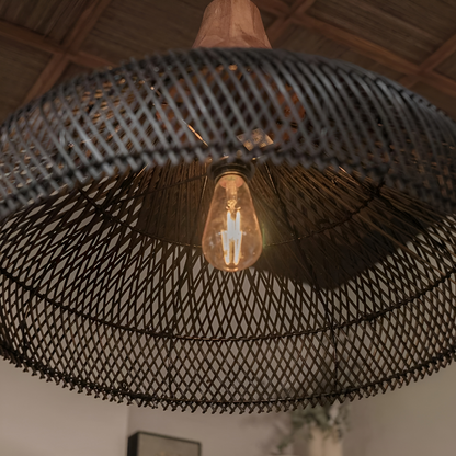 Woven Bamboo Hanging Light 24 Inch Natural Shade Adjustable Cord E26 Socket Boho Farmhouse Ceiling Fixture for Dining Room Kitchen Island Li
