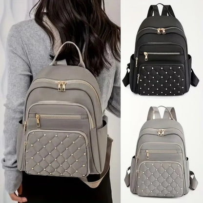 Multi-Compartment Quilted Backpack with Adjustable Straps & Top Handle for School, Work & Travel