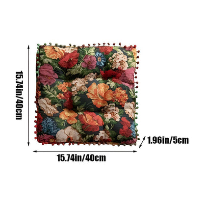 Ravello Cushion - Microfiber Blend, Retro Floral Tassel Design