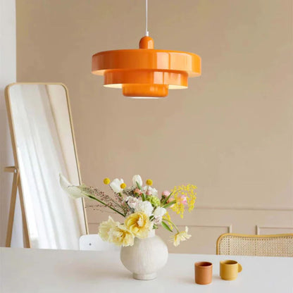 Hanging Iron Ceiling Fixture 14 Inch Layered Shade Height-Adjustable for Kitchen Dining Room Bedroom Modern Retro Downlight E27 Socket